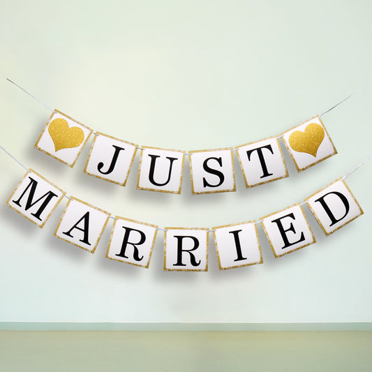 Just Married Wedding Bunting Banner Photo Booth Props Garland Romantic Wedding Decoration Glod Heart Paper Letter Photo Props